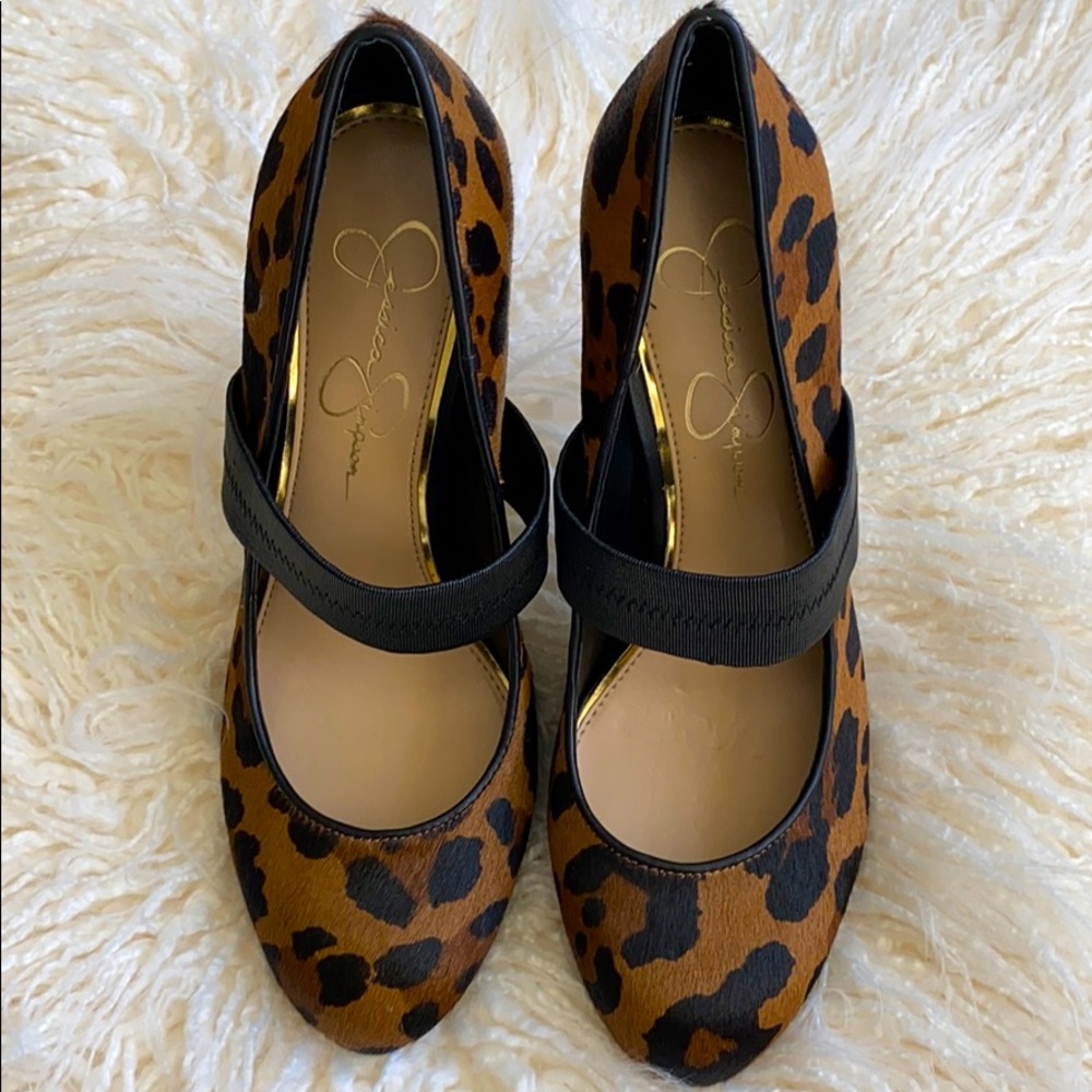 Jessica Simpson leopard leather heels